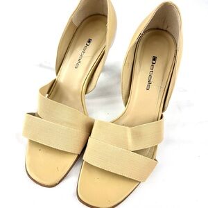 Details Faux Leather Beige Strappy Block Heel Sandals